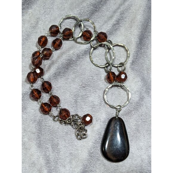Retro Brown Beaded Rustic Teardrop Necklace - Picture 5 of 5